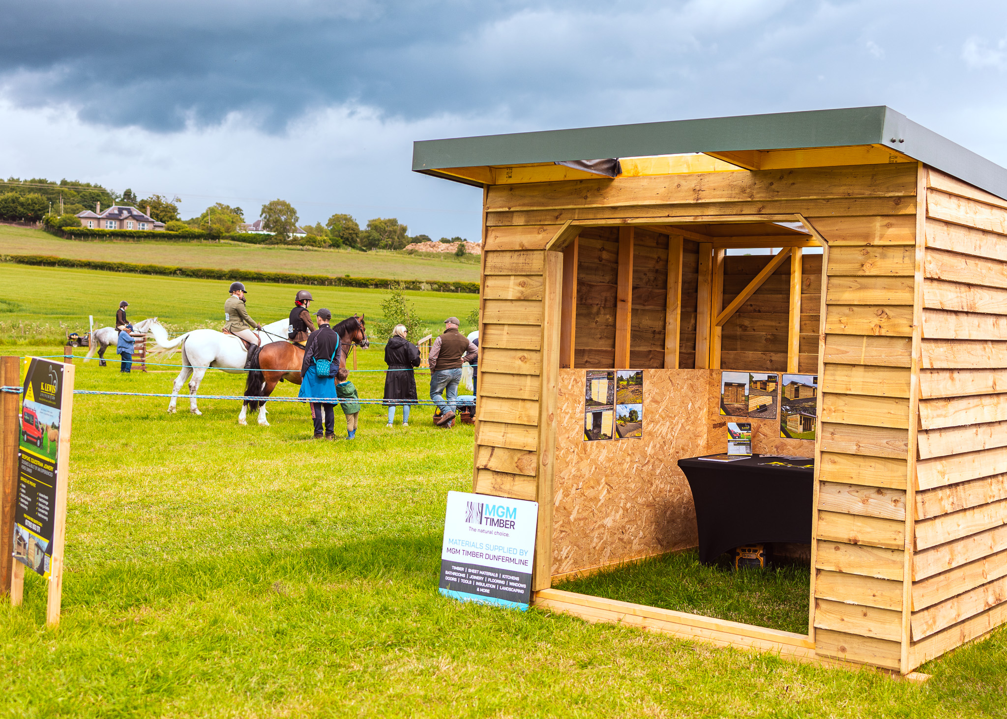 K. Lewis Joinery custom equestrian field shelter at agricultural show in Fife Scotland