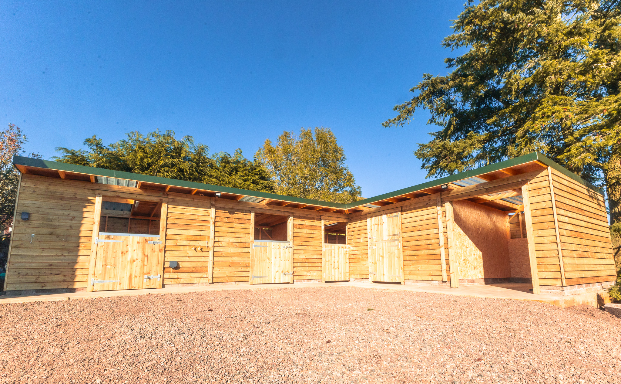 Front view of completed stable block showing quality timber construction